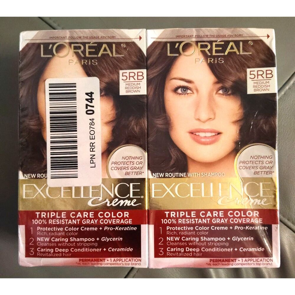 NIB Loreal Excellence Creme Hair Color 5RB 2 Pack Grey Coverage Red Brown DIY